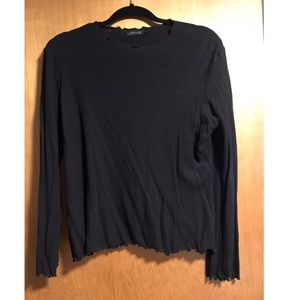 Black waffle knit top